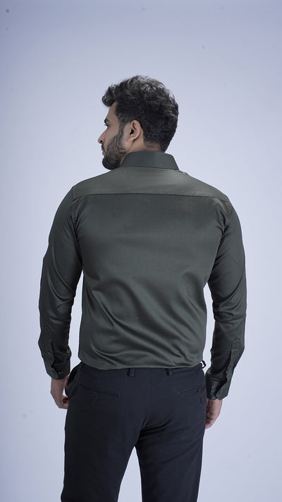 Deep Olive Luxury Satin Shirt