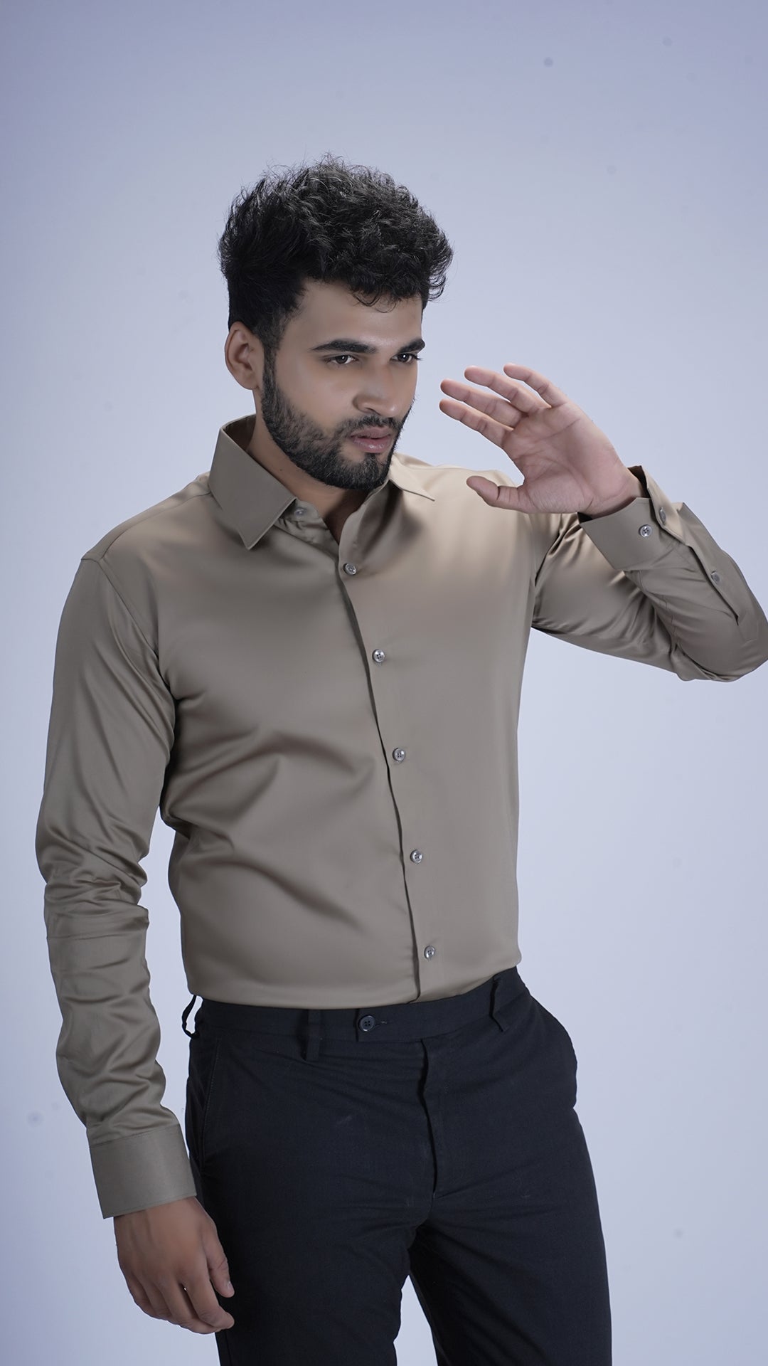 Soft Almond Luxury Satin Shirt