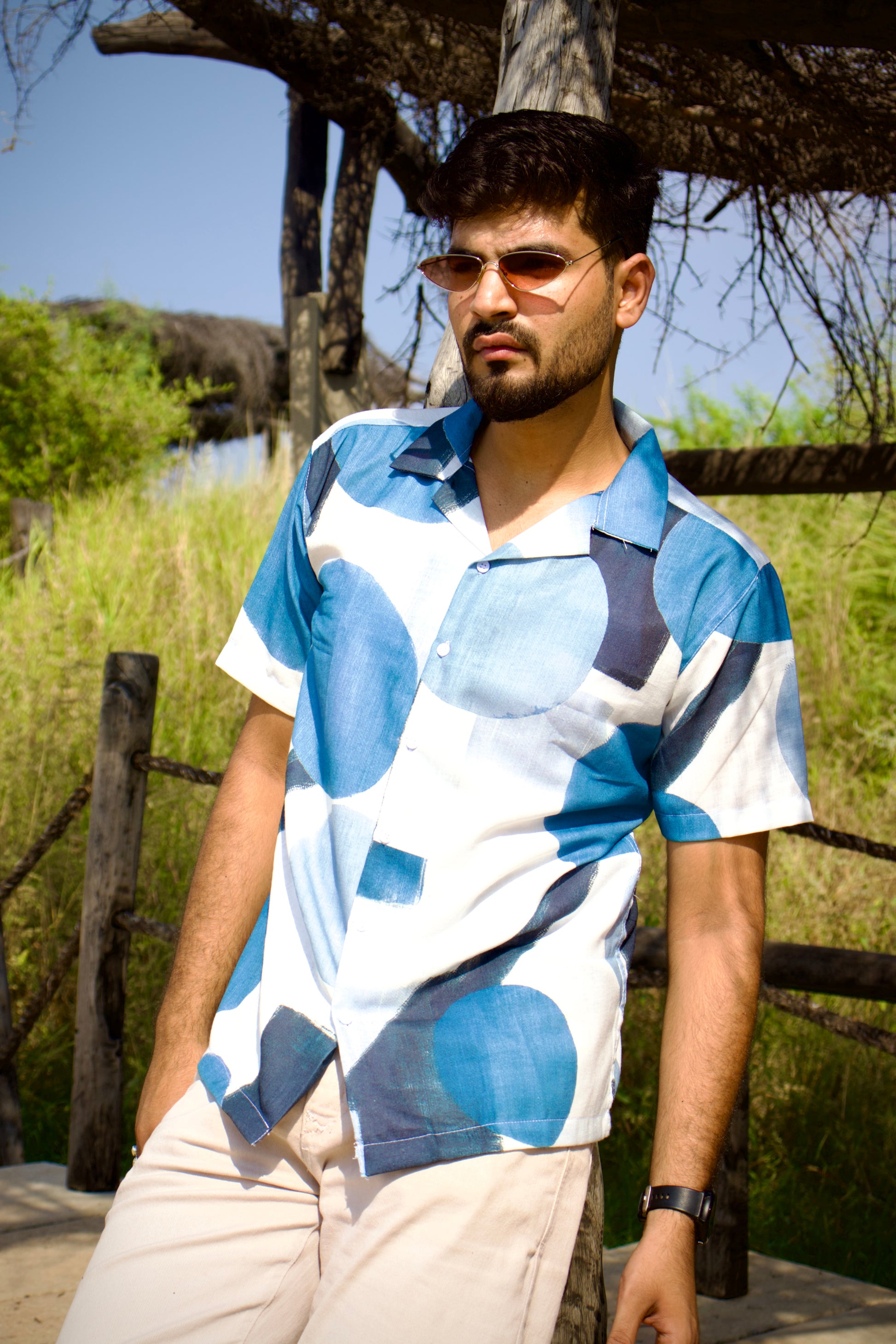 Blue Geo Abstract Art Shirt