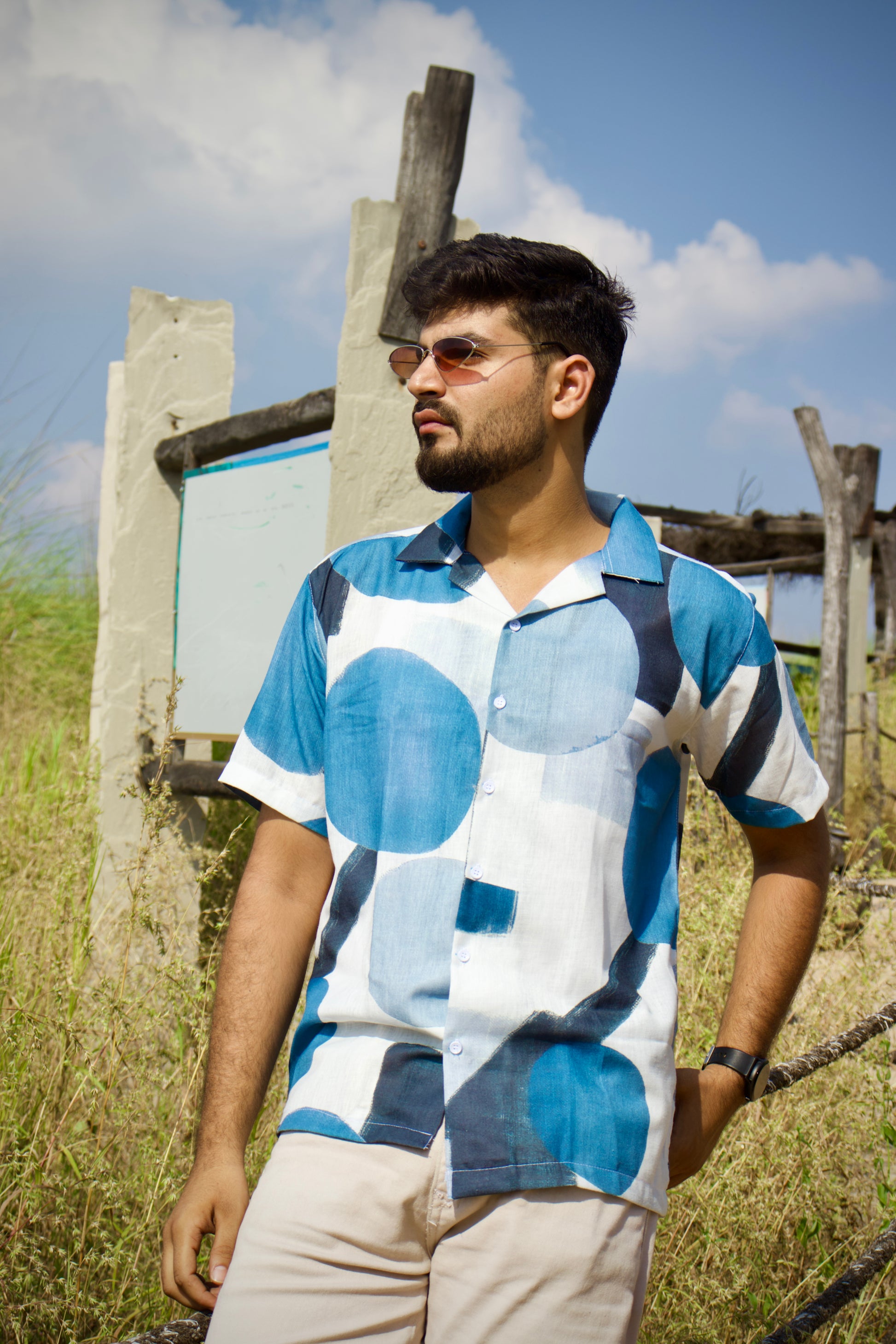 Blue Geo Abstract Art Shirt