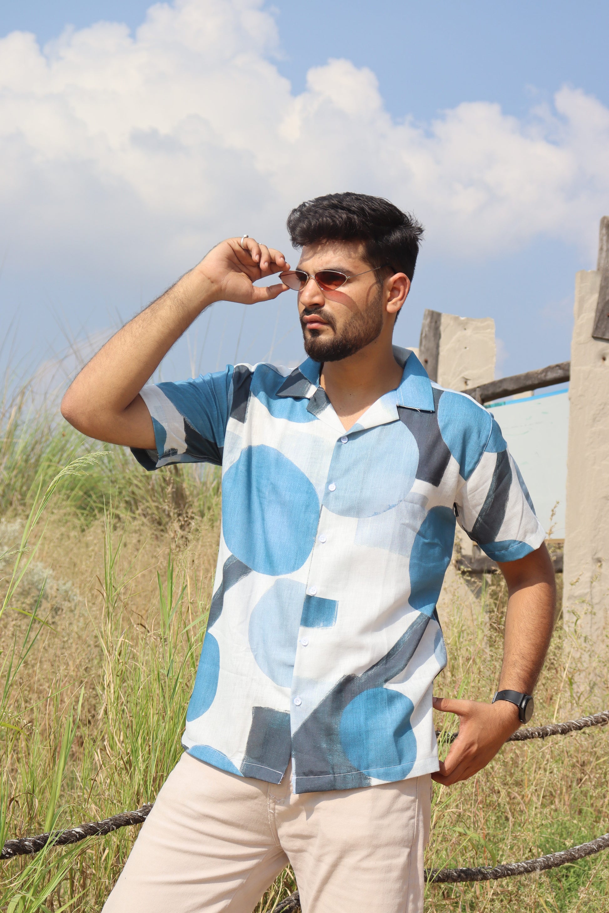 Blue Geo Abstract Art Shirt