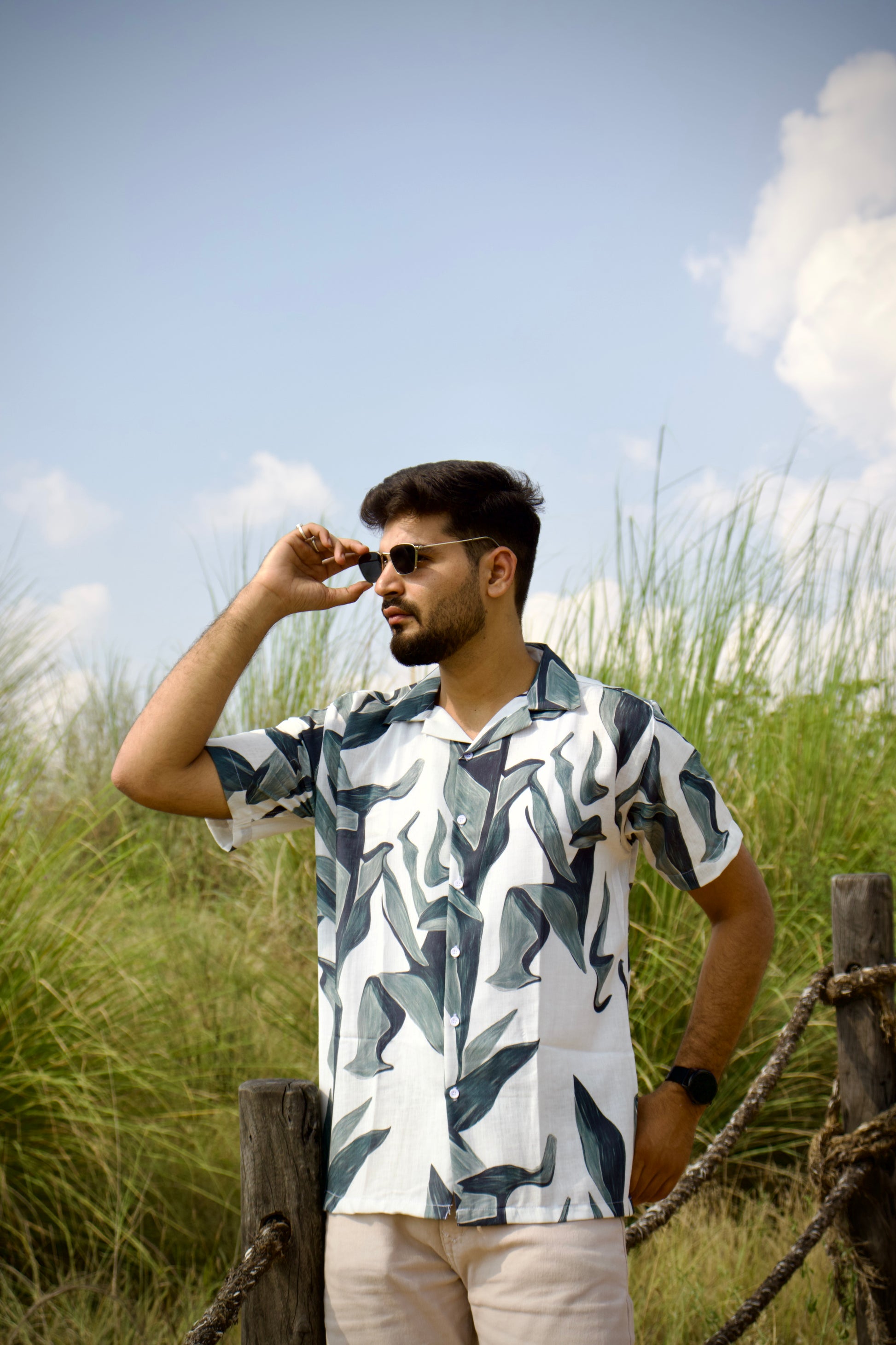 Grey-Leaf Pattern Shirt