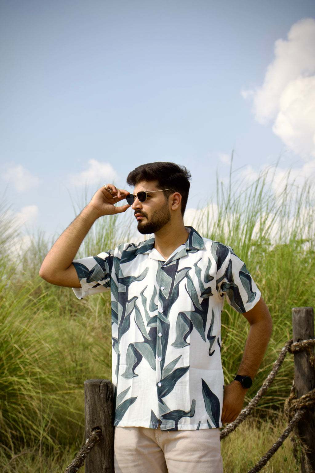 Grey-Leaf Pattern Shirt