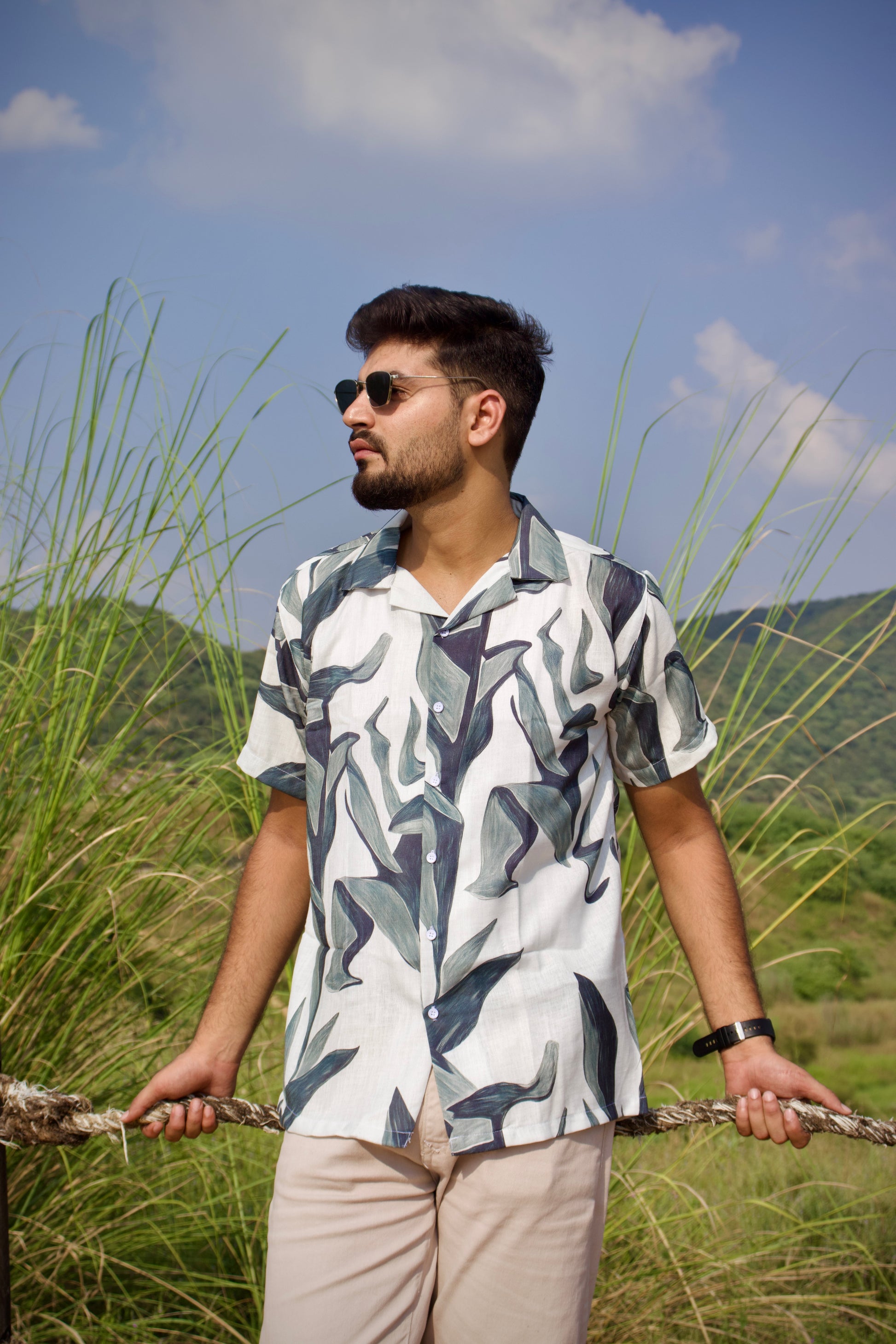 Grey-Leaf Pattern Shirt