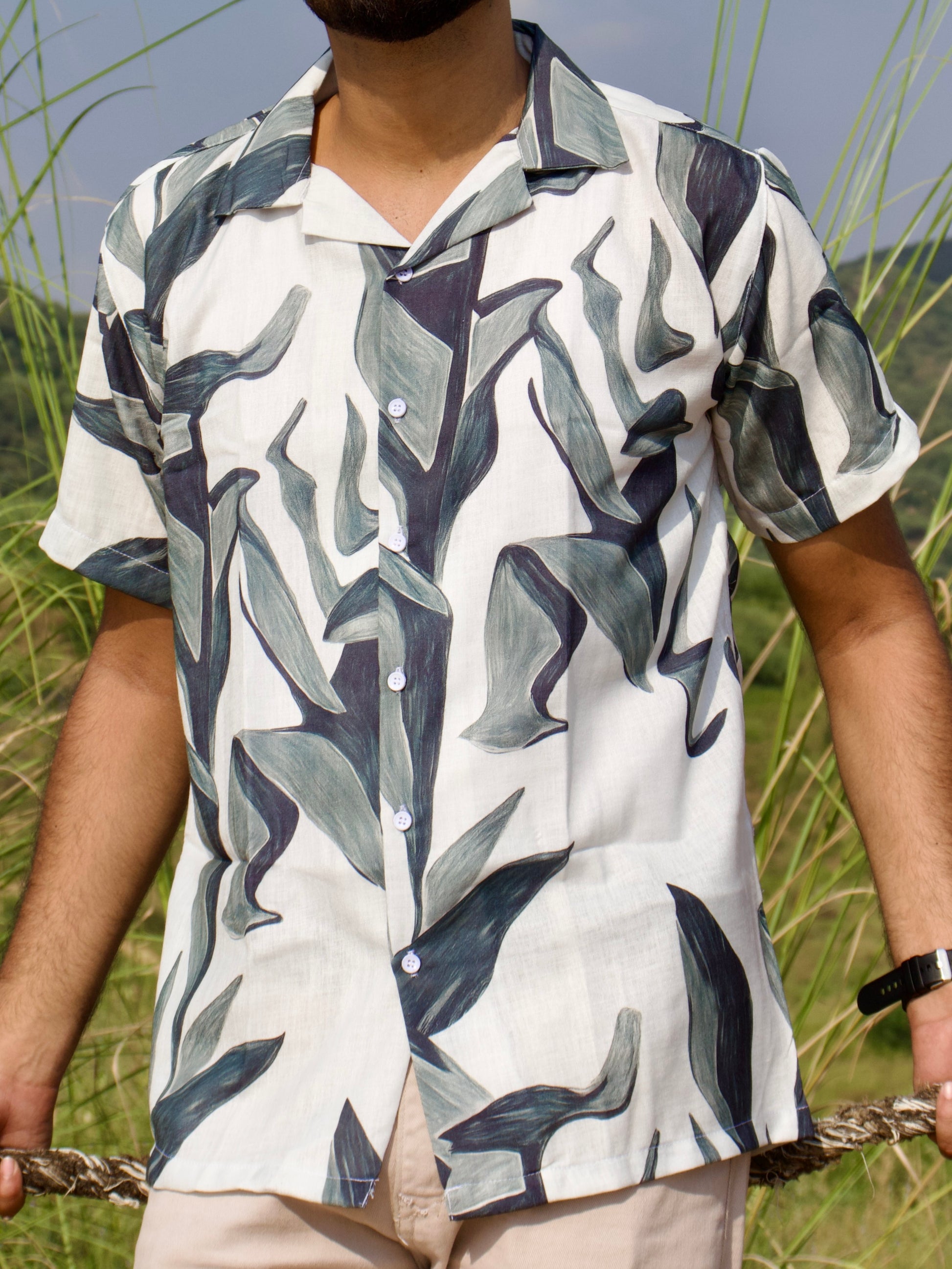 Grey-Leaf Pattern Shirt