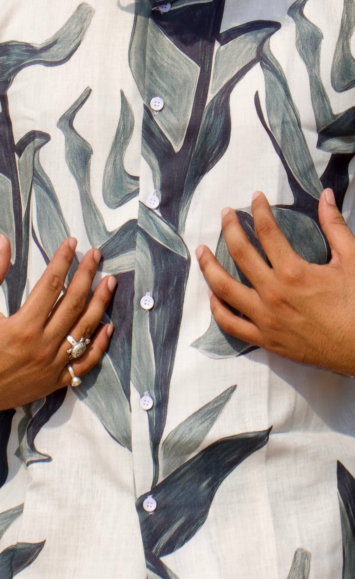 Grey-Leaf Pattern Shirt