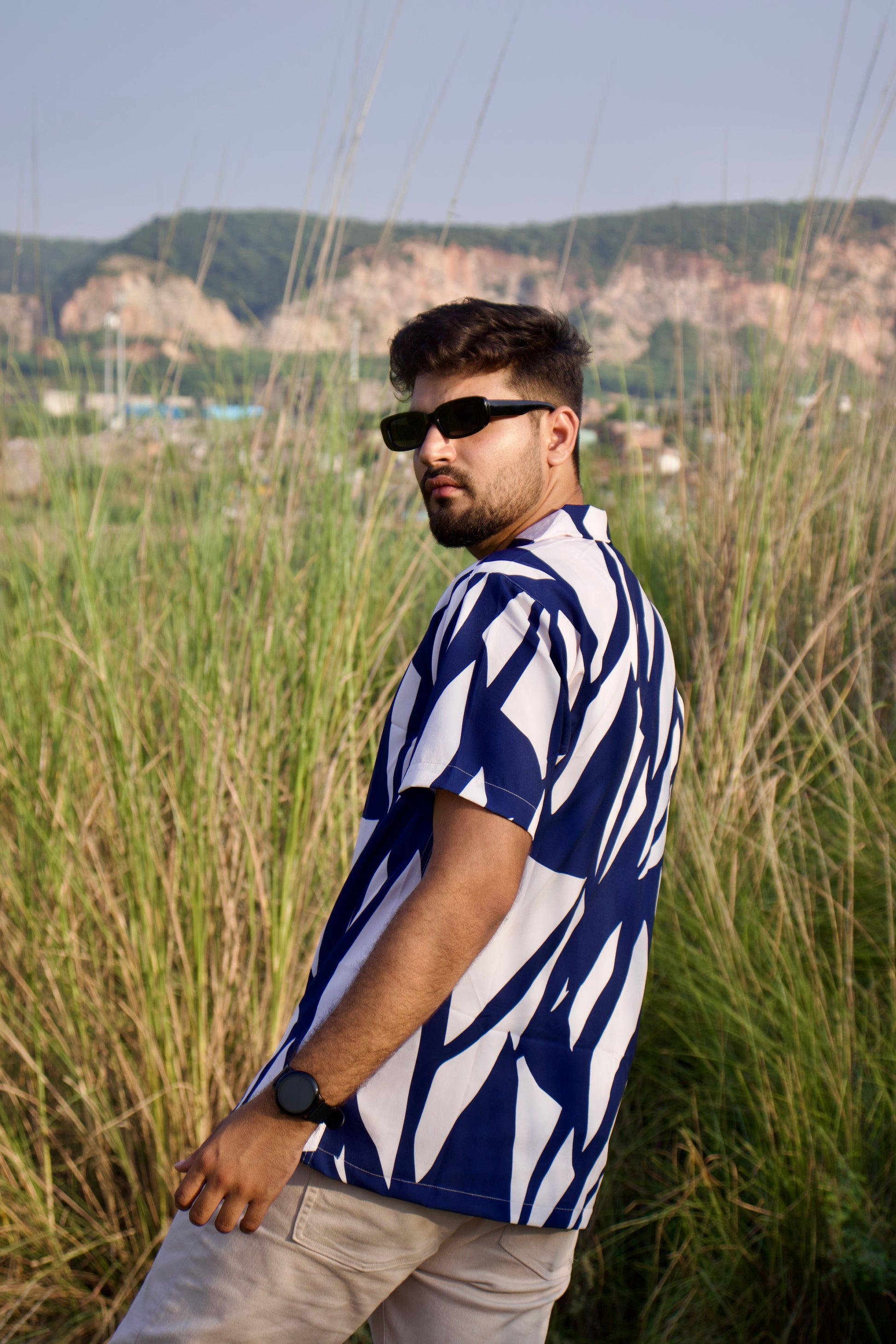 Indigo Brushstroke Textured Shirt