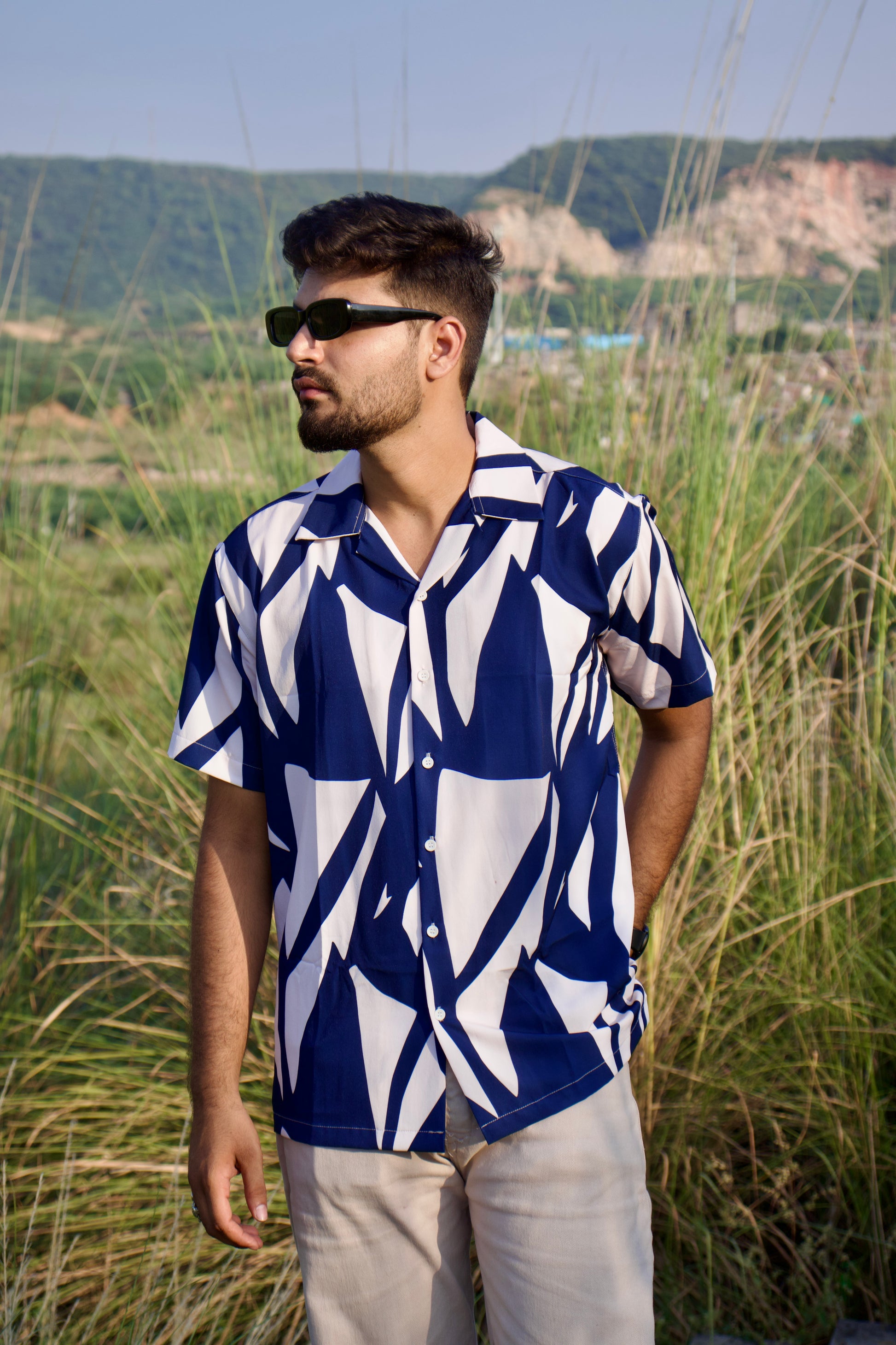 Indigo Brushstroke Textured Shirt