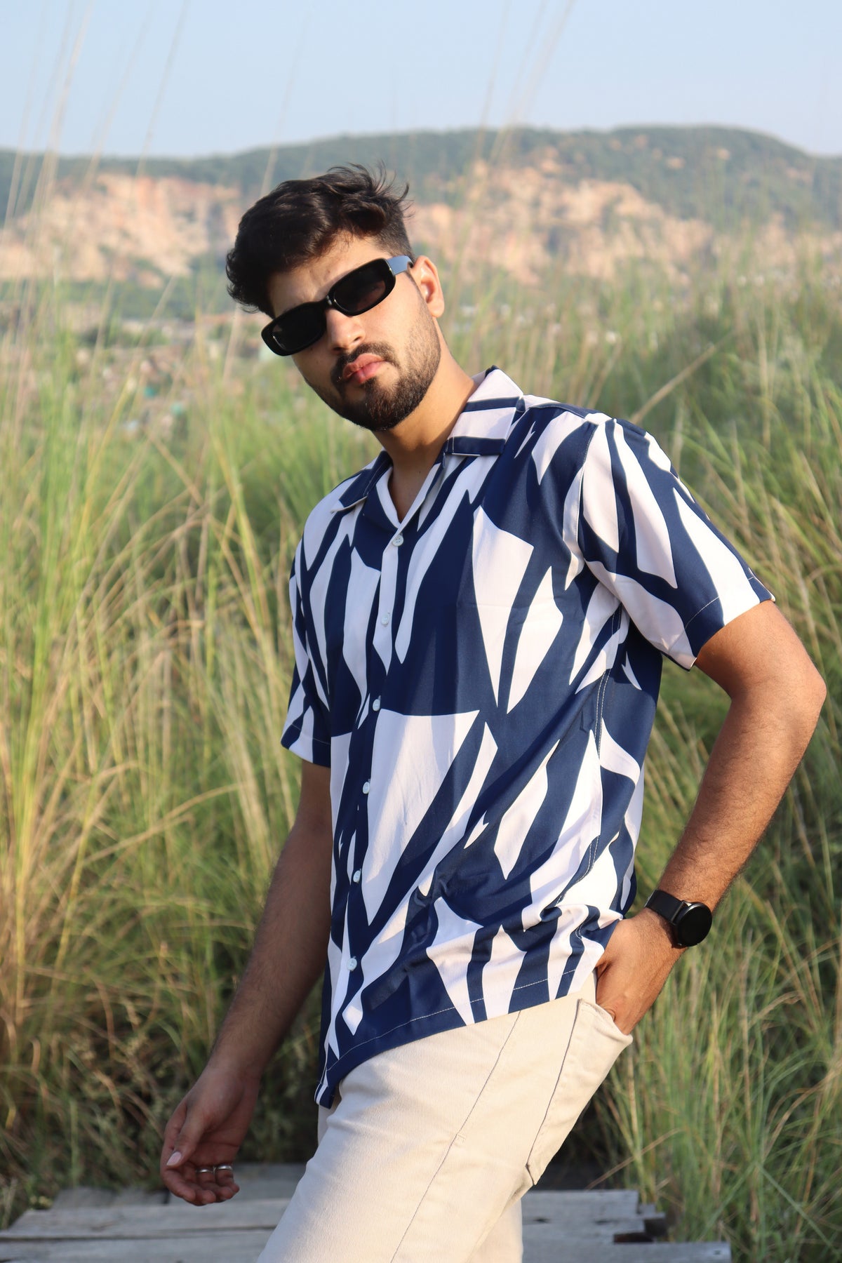 Indigo Brushstroke Textured Shirt