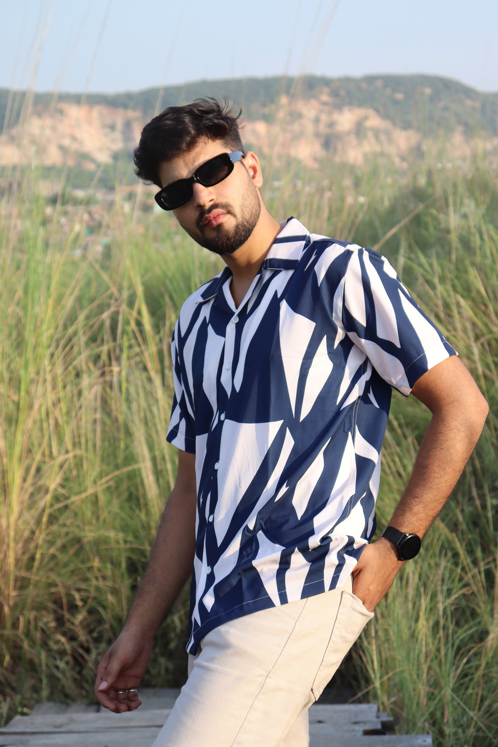 Indigo Brushstroke Textured Shirt