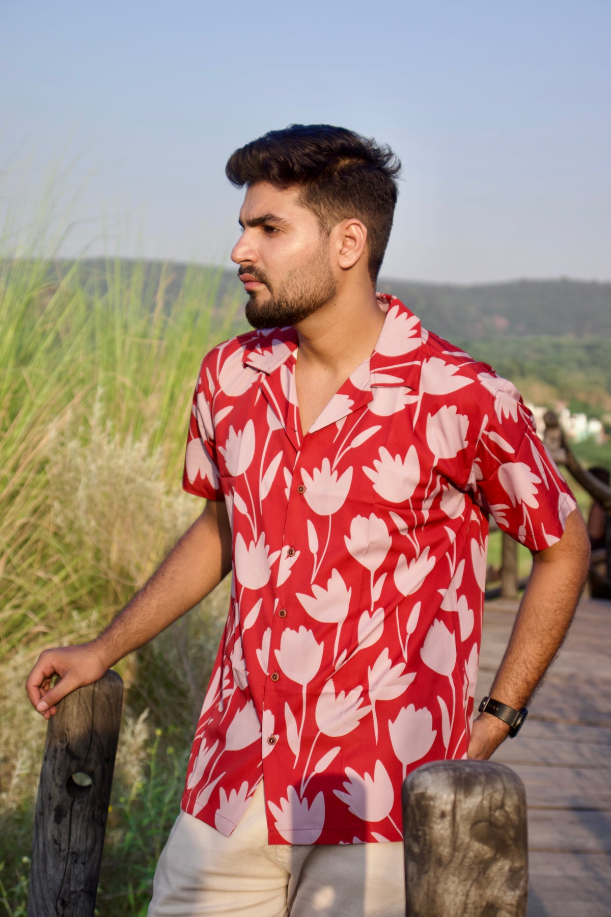 Rust Floral Textured Shirt