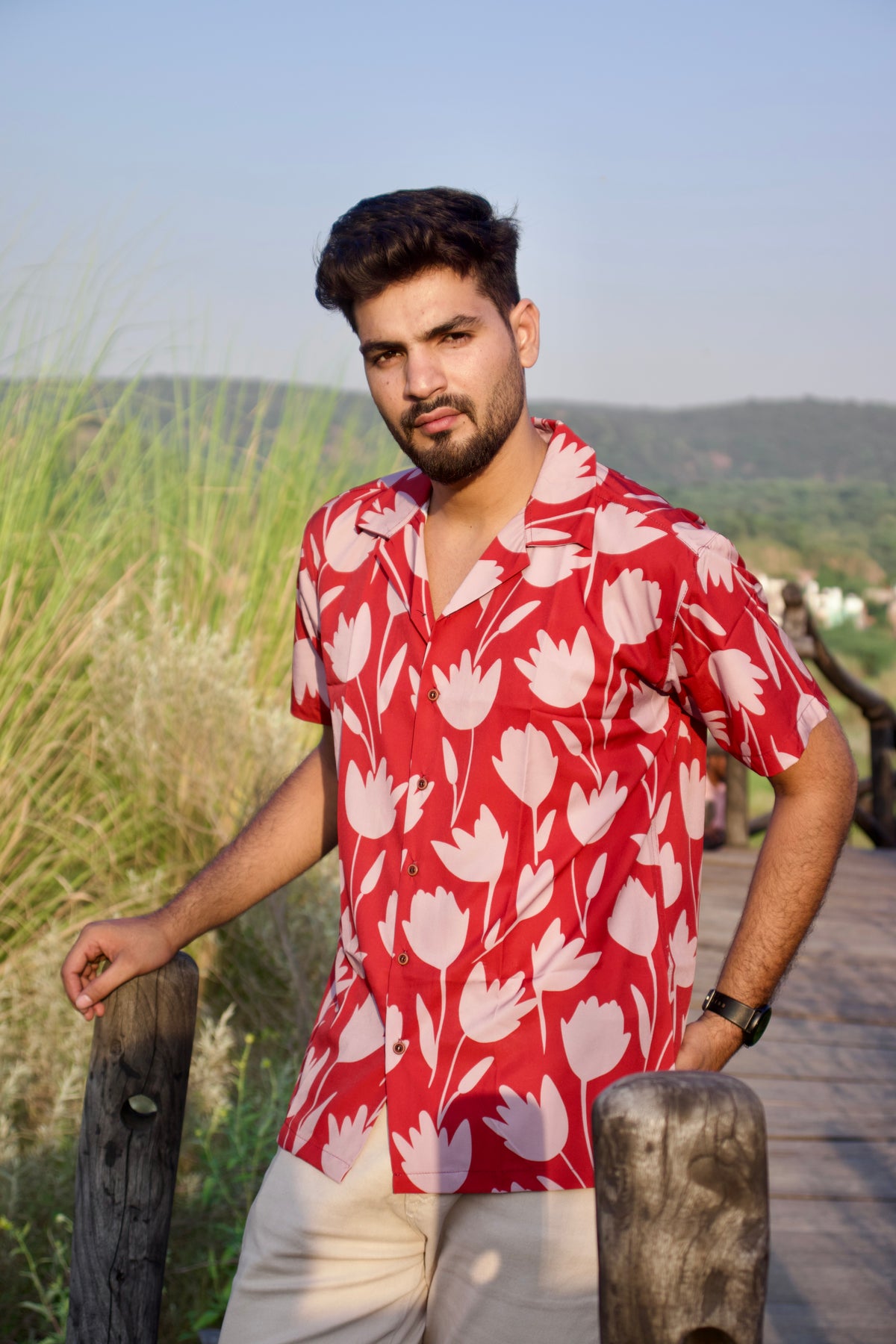Rust Floral Textured Shirt