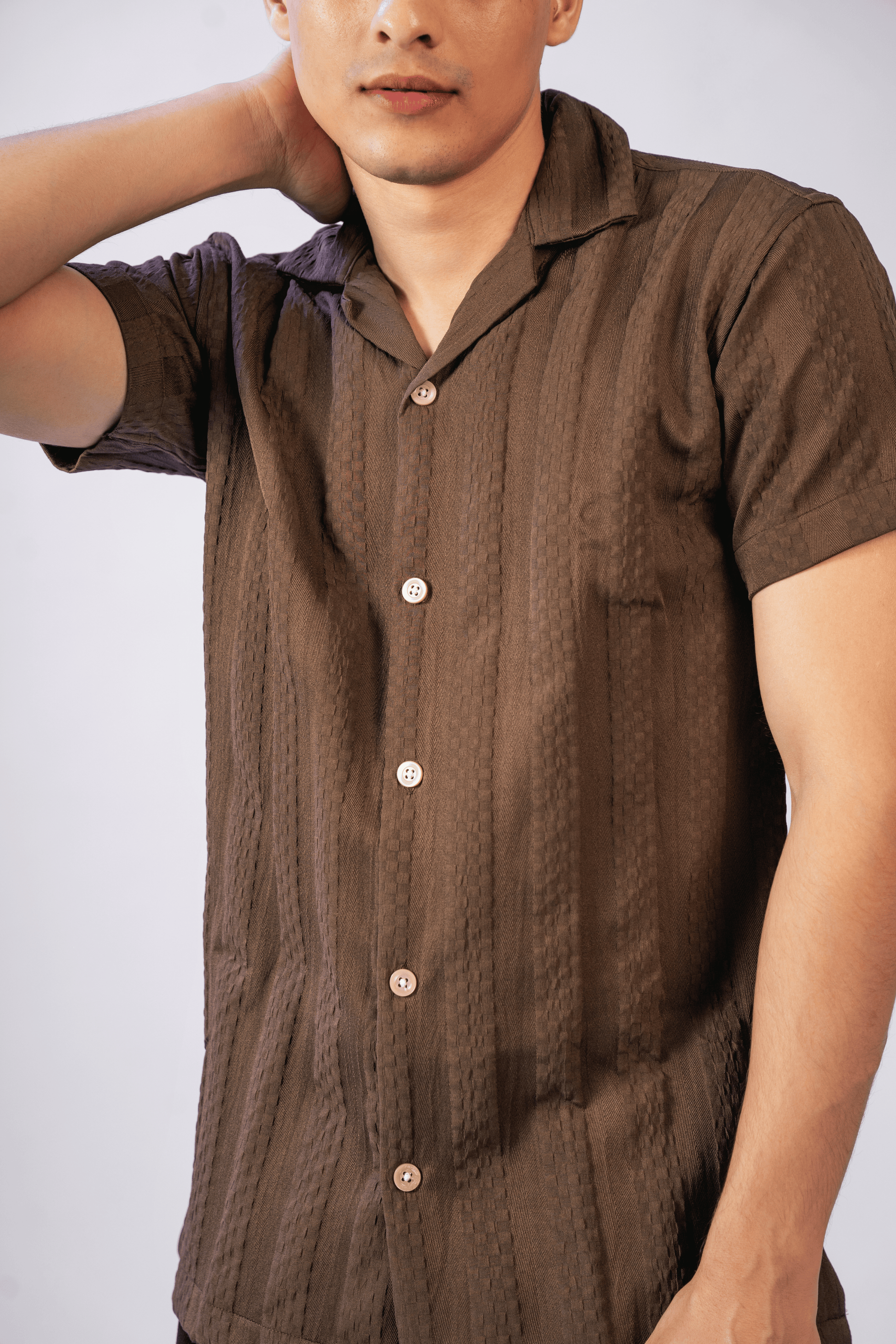 Mocha Roast Coffee Textured Cotton Shirt